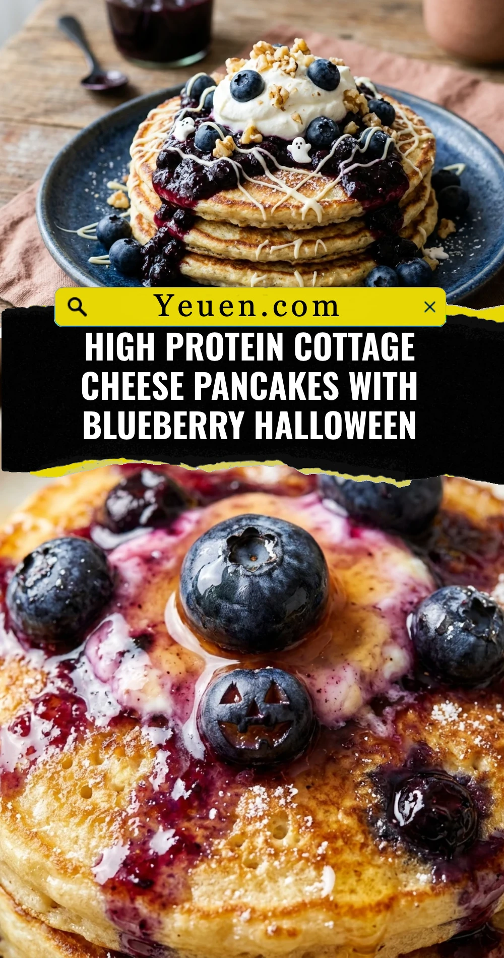 High Protein Cottage Cheese Pancakes With Blueberry Halloween
