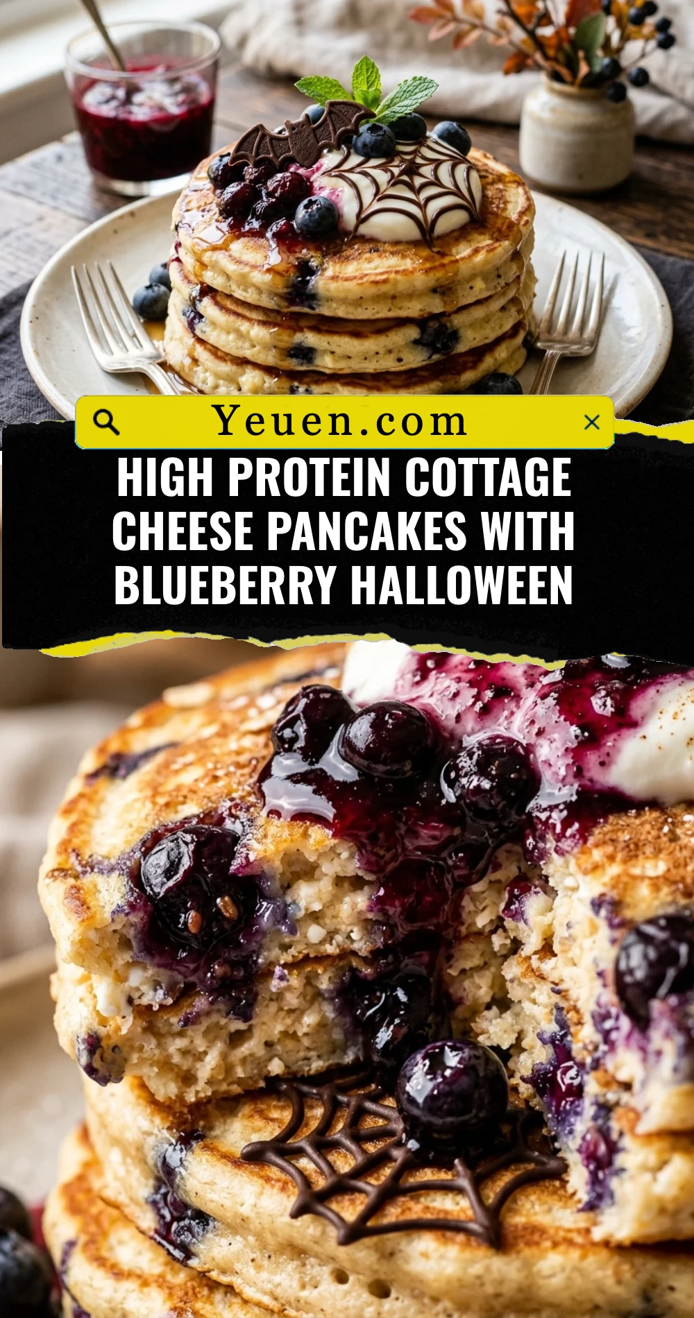 High Protein Cottage Cheese Pancakes With Blueberry Halloween
