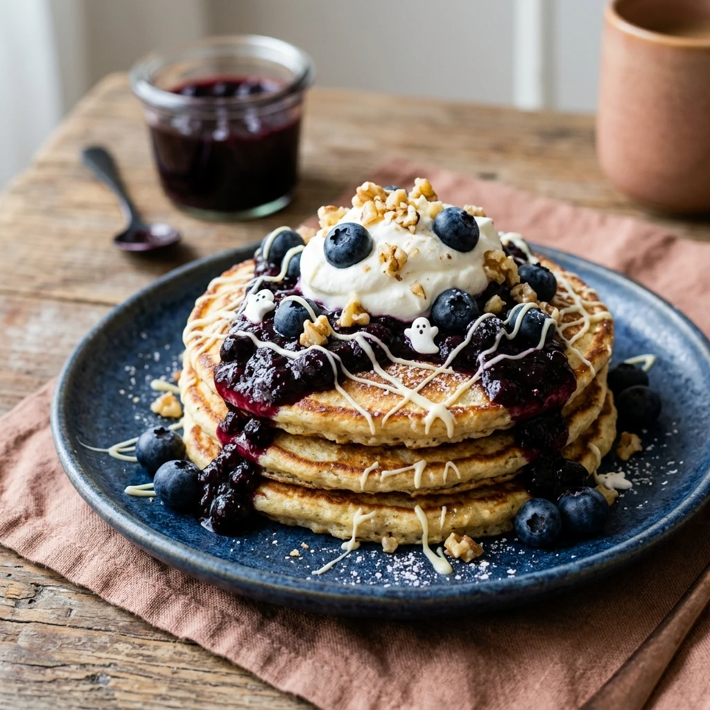 High Protein Cottage Cheese Pancakes With Blueberry Halloween