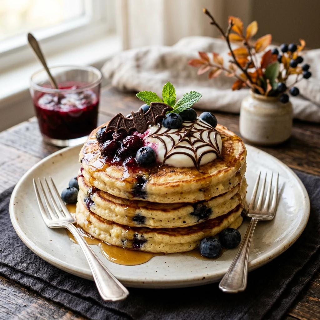 High Protein Cottage Cheese Pancakes With Blueberry Halloween