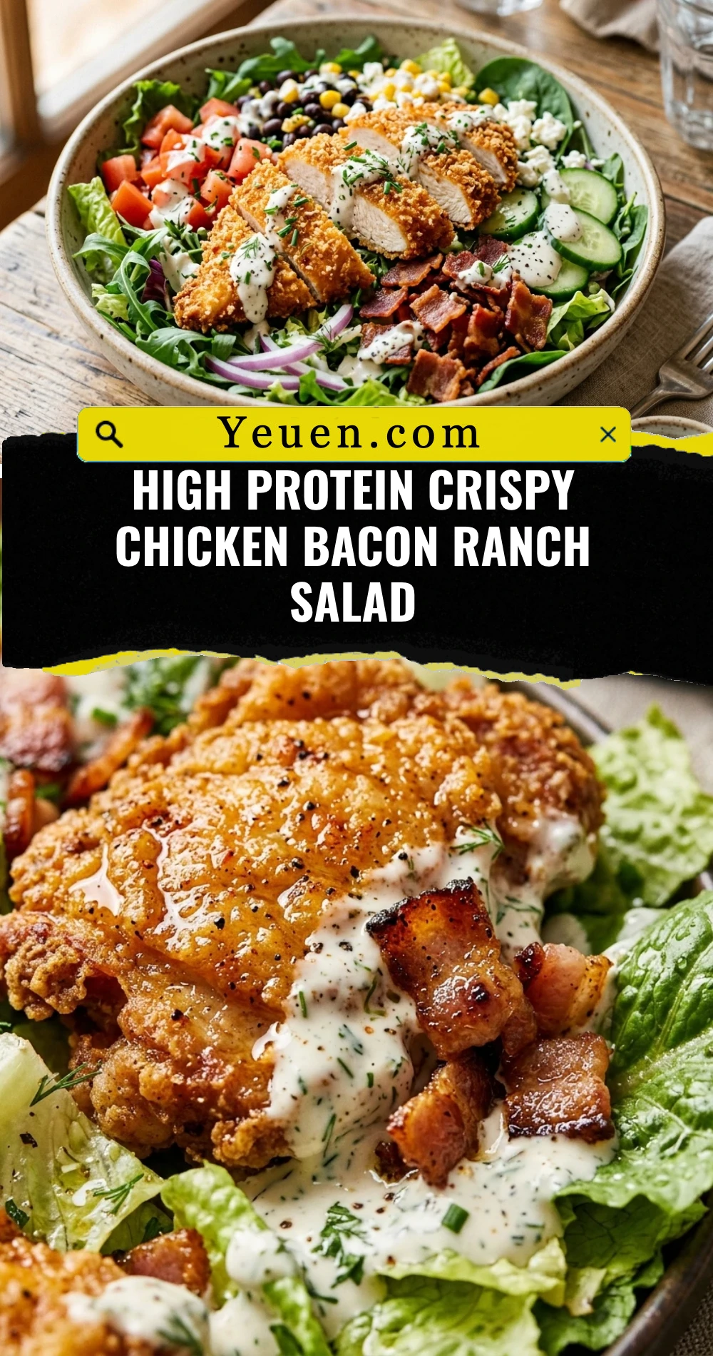 High Protein Crispy Chicken Bacon Ranch Salad