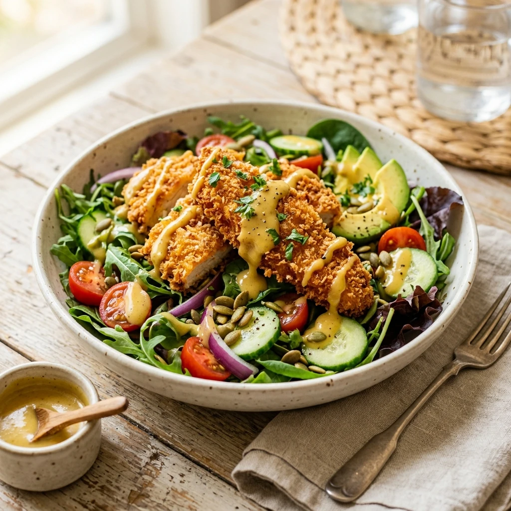 High Protein Crispy Chicken Salad 40g Dripping In Honey Mustard