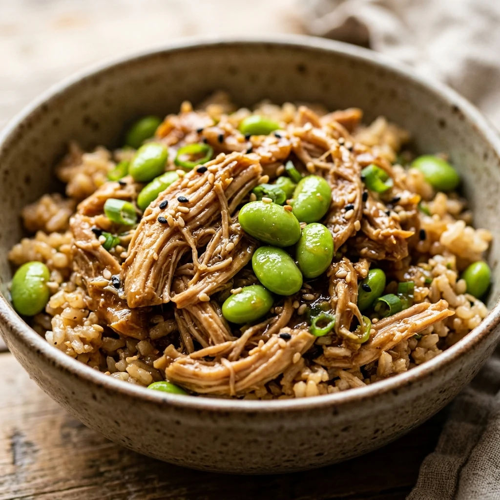 High Protein Crockpot Chicken And Edamame Bowls Under $20 Feeds 8 No Chopping