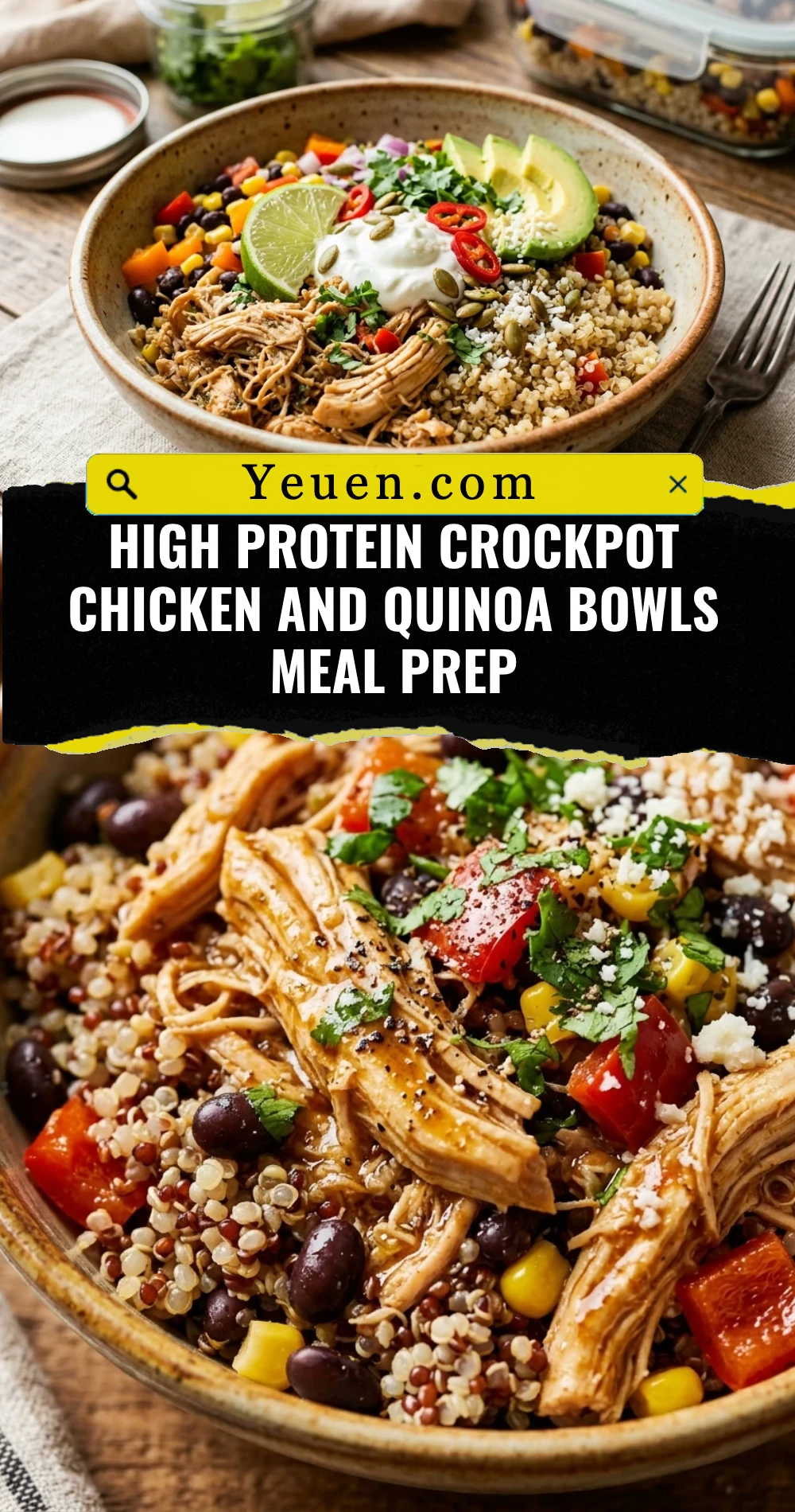 High Protein Crockpot Chicken And Quinoa Bowls Meal Prep
