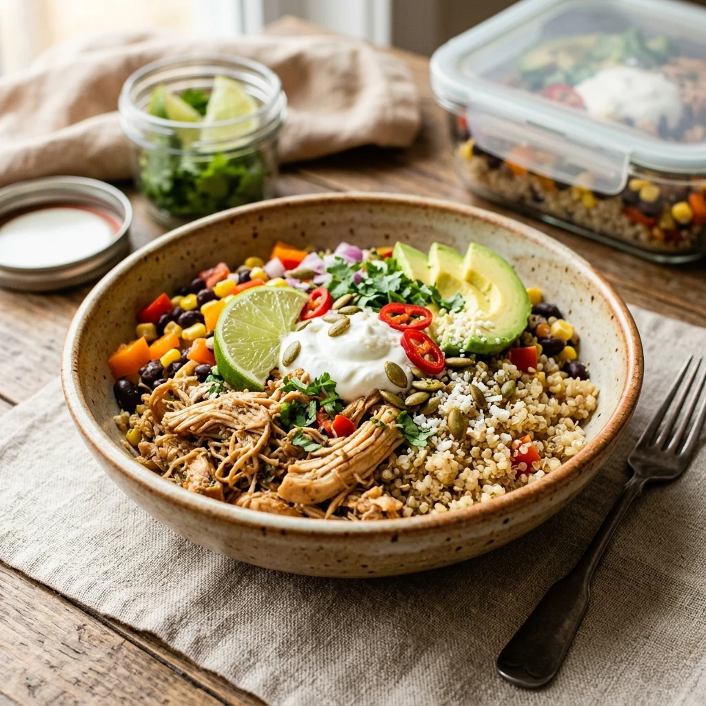 High Protein Crockpot Chicken And Quinoa Bowls Meal Prep