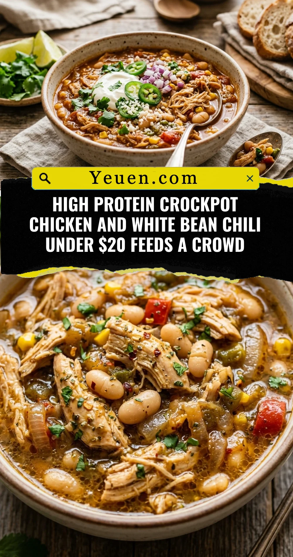 High Protein Crockpot Chicken And White Bean Chili Under $20 Feeds A Crowd