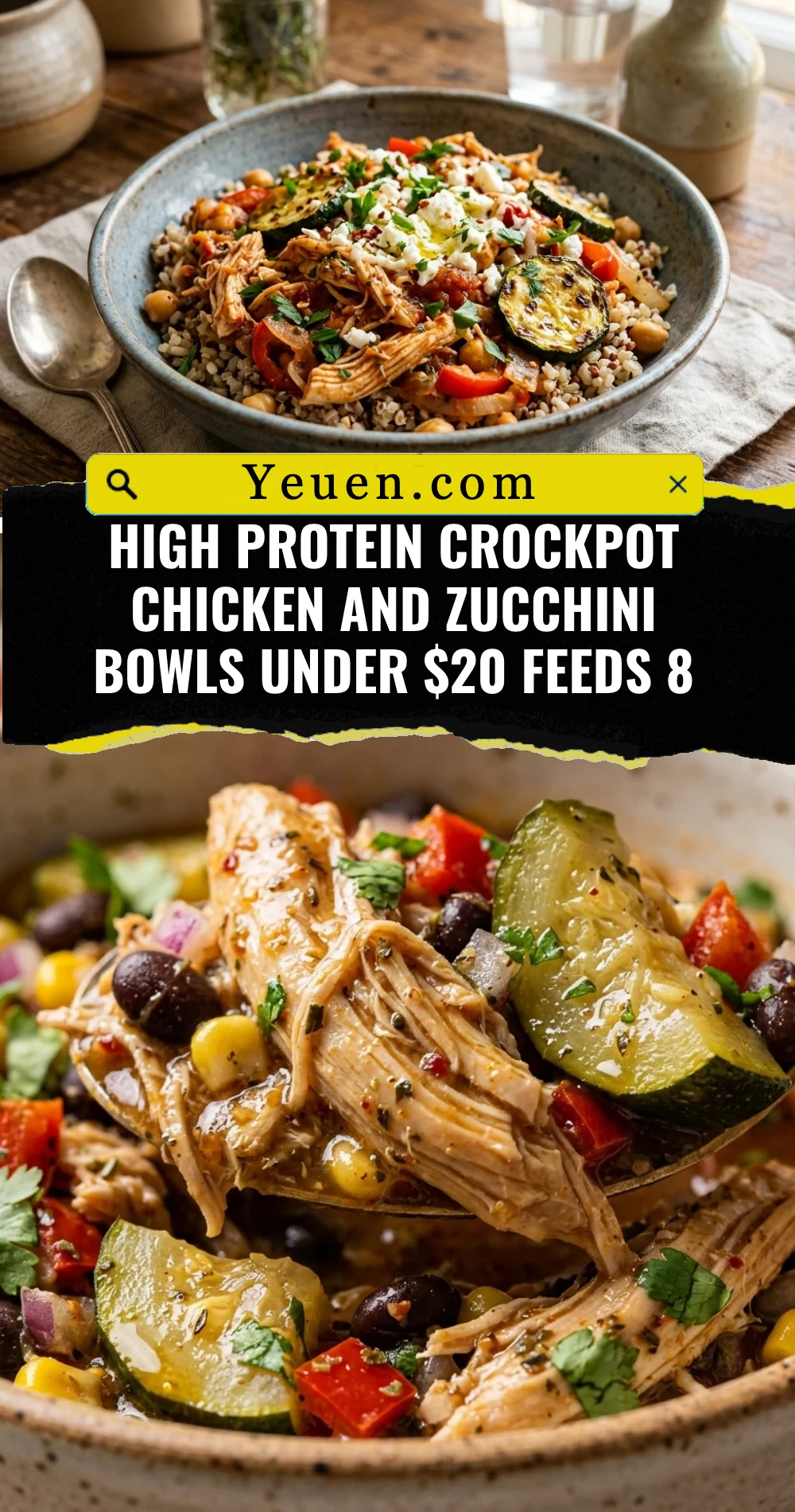 High Protein Crockpot Chicken And Zucchini Bowls Under $20 Feeds 8