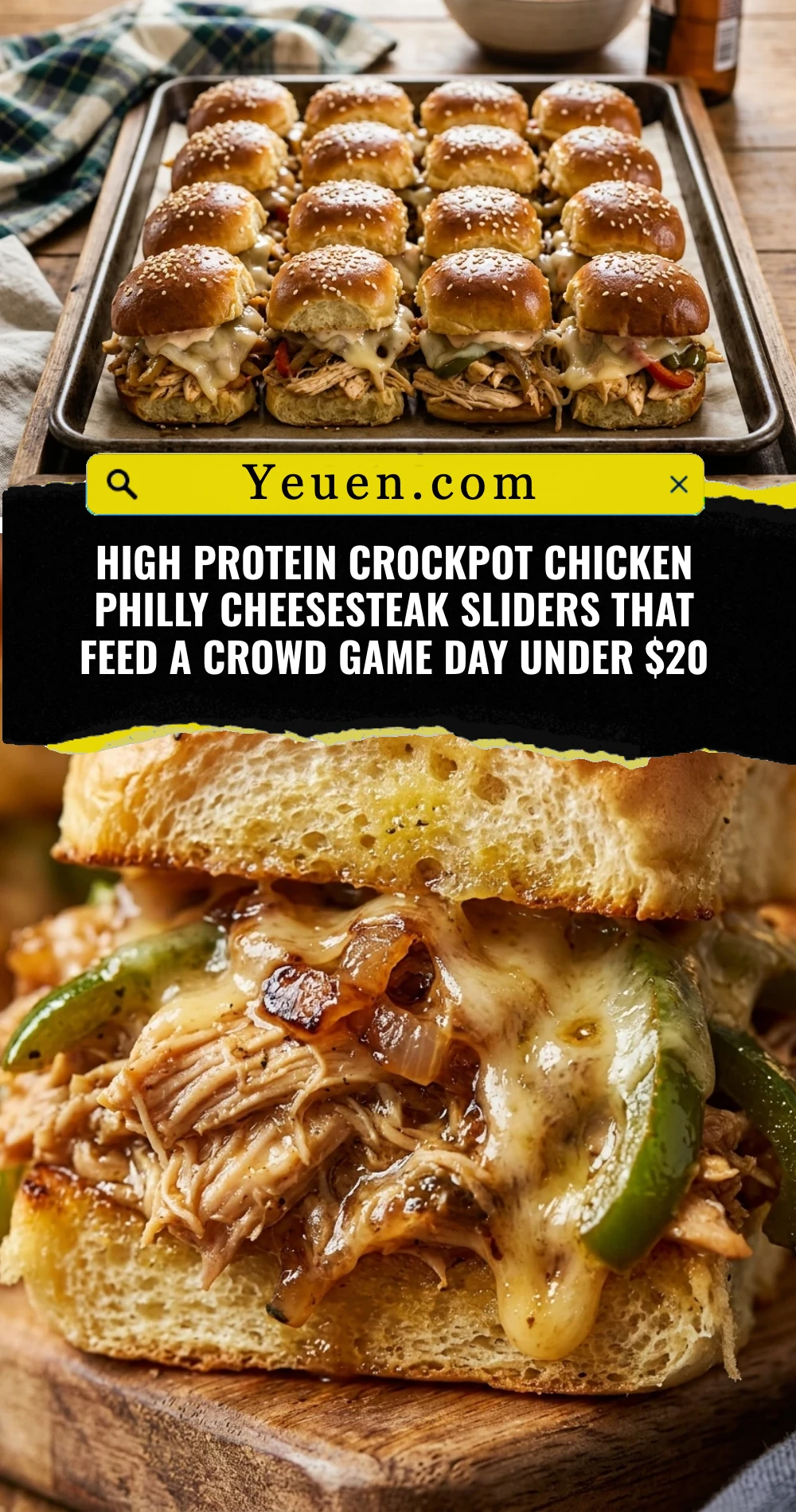 High Protein Crockpot Chicken Philly Cheesesteak Sliders That Feed A Crowd Game Day Under $20