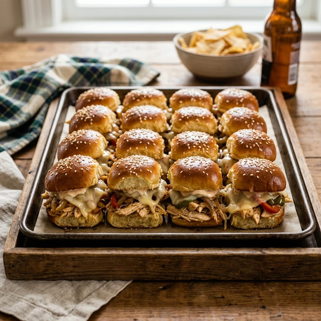 High Protein Crockpot Chicken Philly Cheesesteak Sliders That Feed A Crowd Game Day Under $20