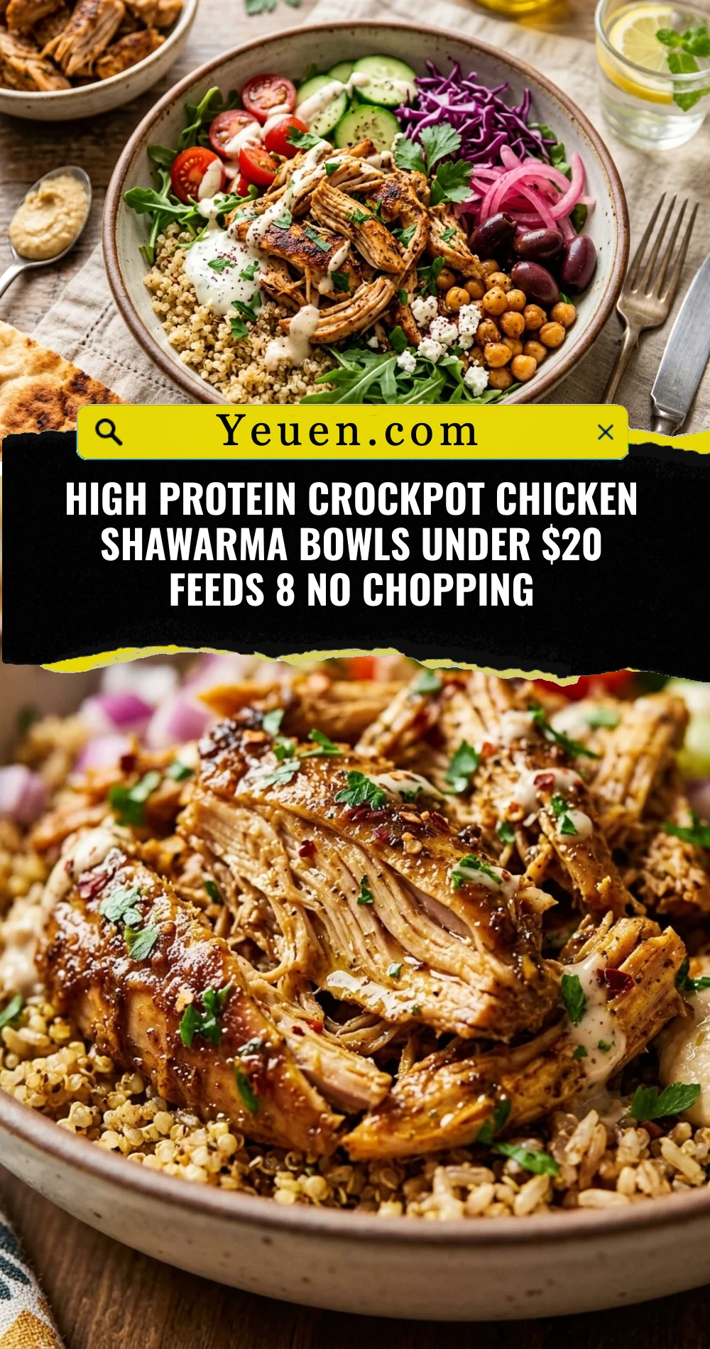High Protein Crockpot Chicken Shawarma Bowls Under $20 Feeds 8 No Chopping