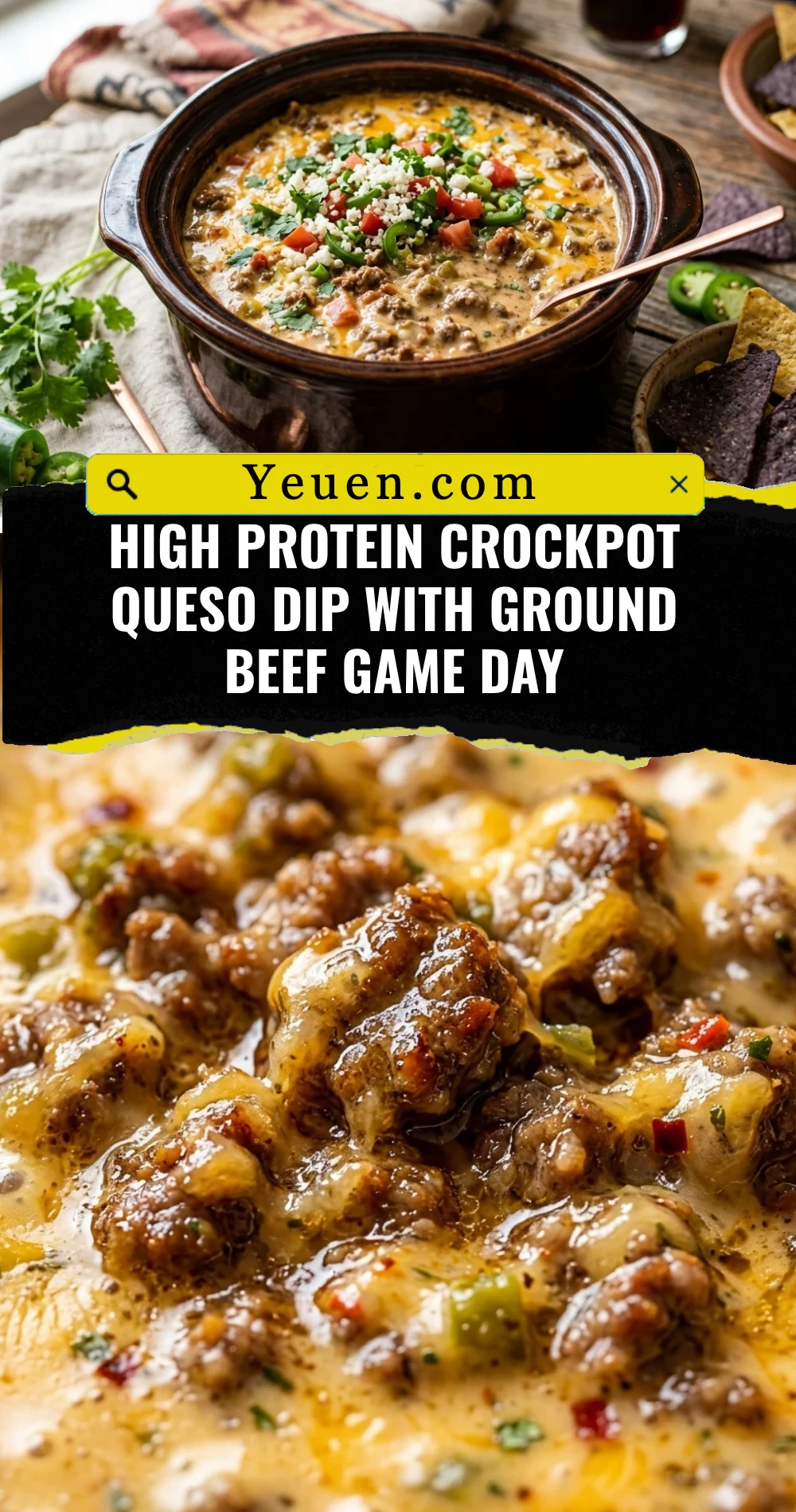 High Protein Crockpot Queso Dip With Ground Beef Game Day