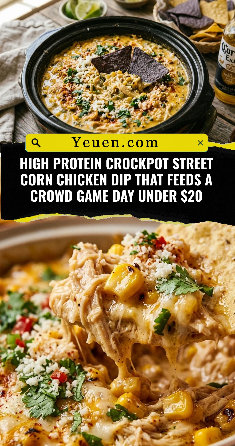 High Protein Crockpot Street Corn Chicken Dip That Feeds A Crowd Game Day Under $20