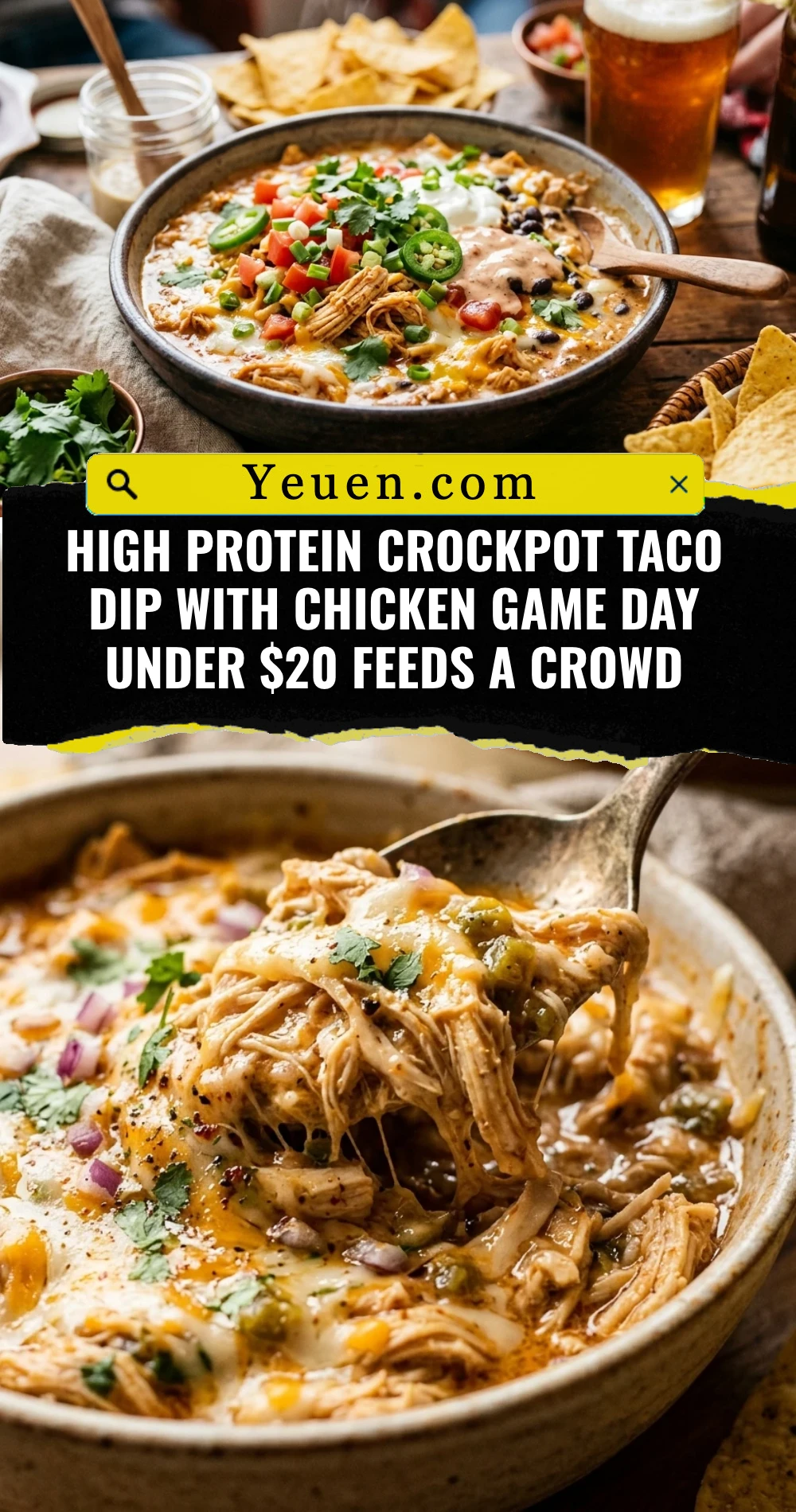 High Protein Crockpot Taco Dip With Chicken Game Day Under $20 Feeds A Crowd