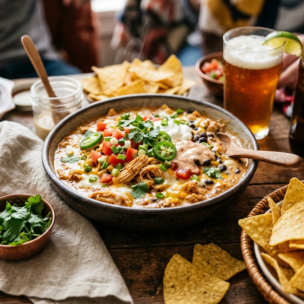 High Protein Crockpot Taco Dip With Chicken Game Day Under $20 Feeds A Crowd