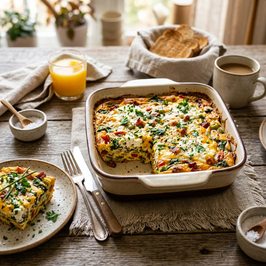 High Protein Egg Casserole Cottage Cheese Breakfast Feeds 8