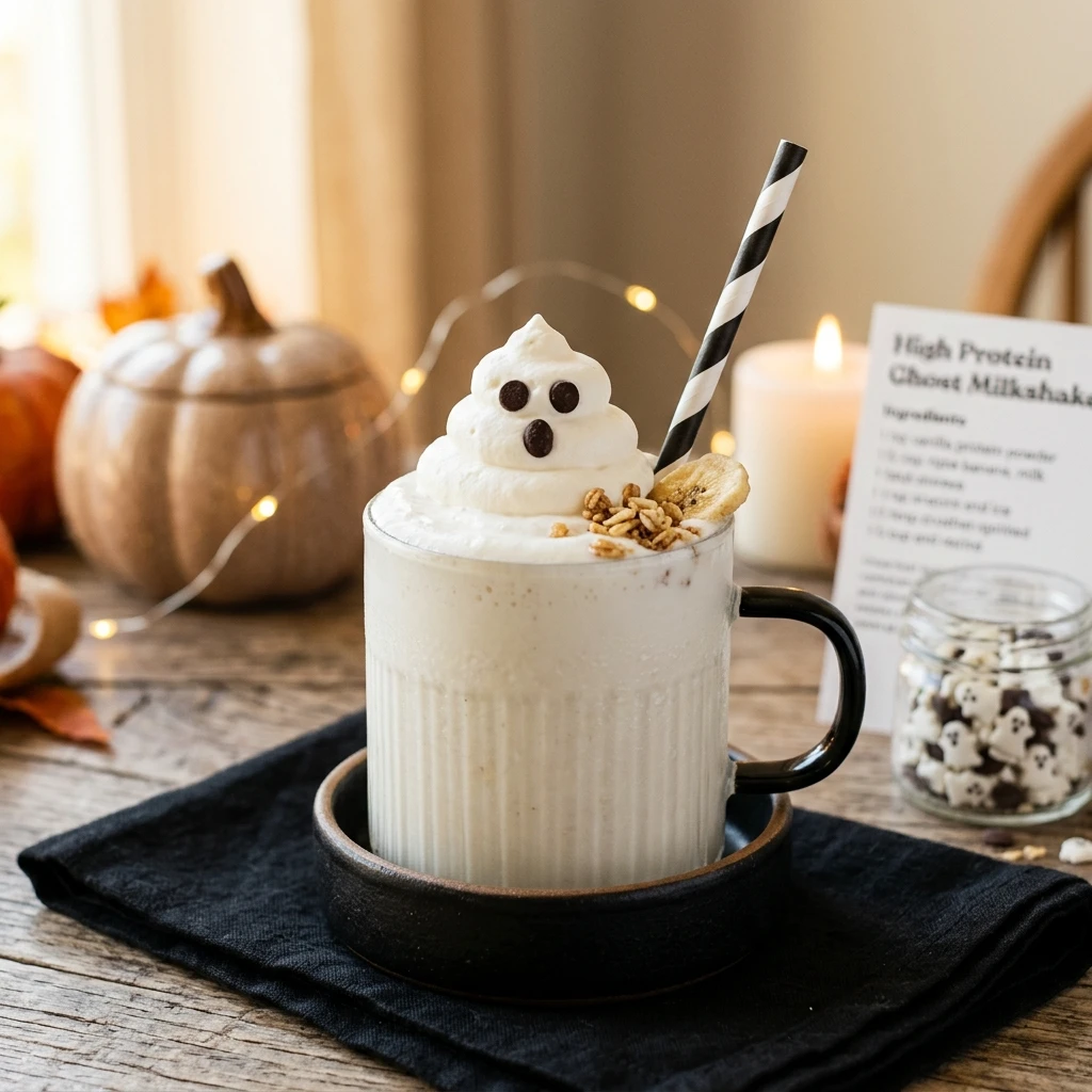 High Protein Ghost Milkshake With Vanilla And Banana Halloween