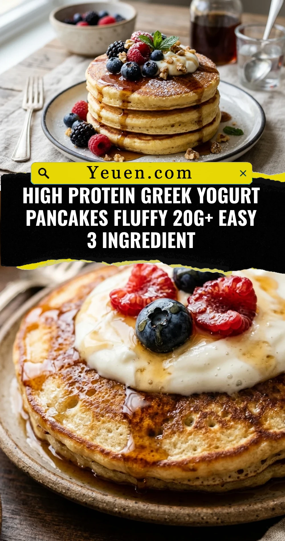 High Protein Greek Yogurt Pancakes Fluffy 20g+ Easy 3 Ingredient
