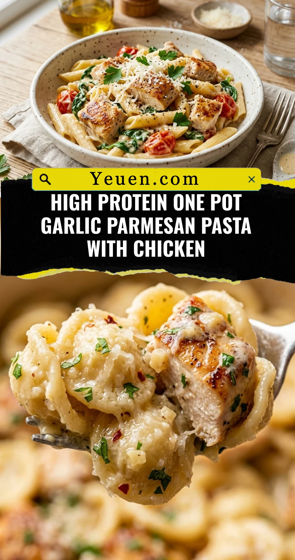 High Protein One Pot Garlic Parmesan Pasta With Chicken
