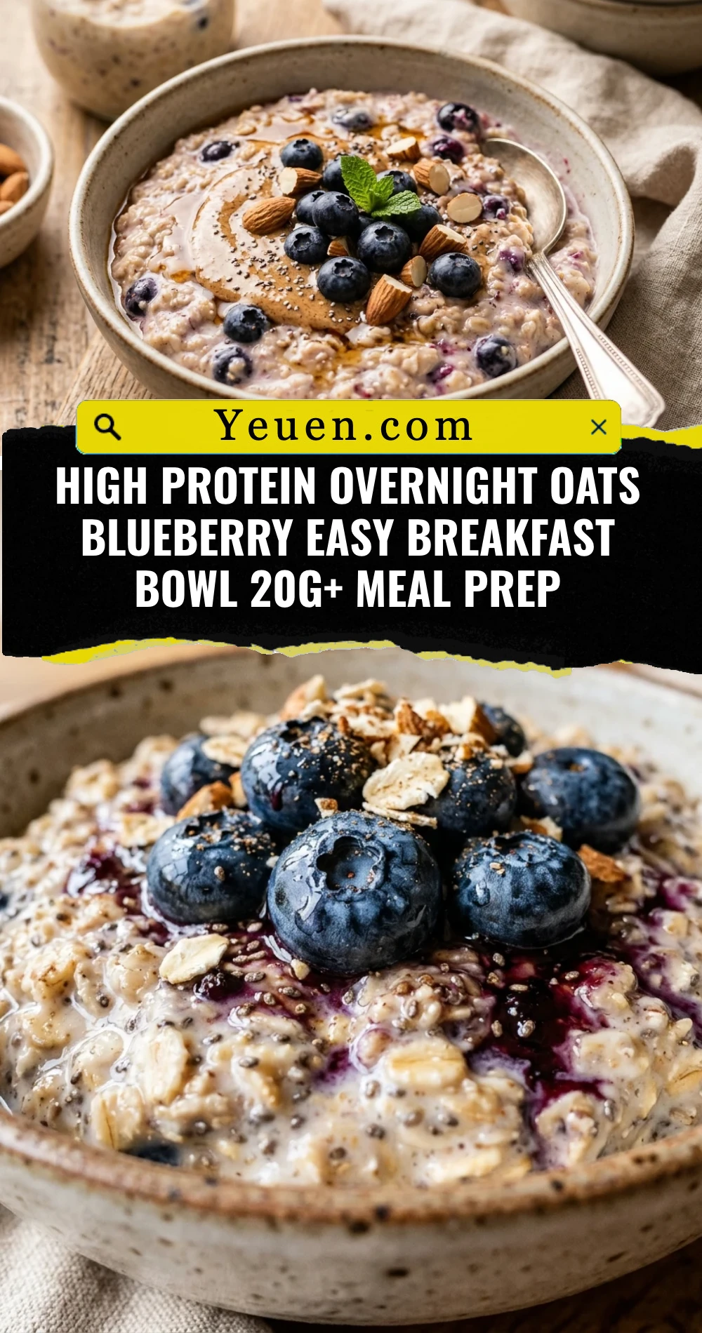 High Protein Overnight Oats Blueberry Easy Breakfast Bowl 20g+ Meal Prep