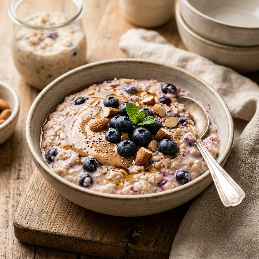 High Protein Overnight Oats Blueberry Easy Breakfast Bowl 20g+ Meal Prep