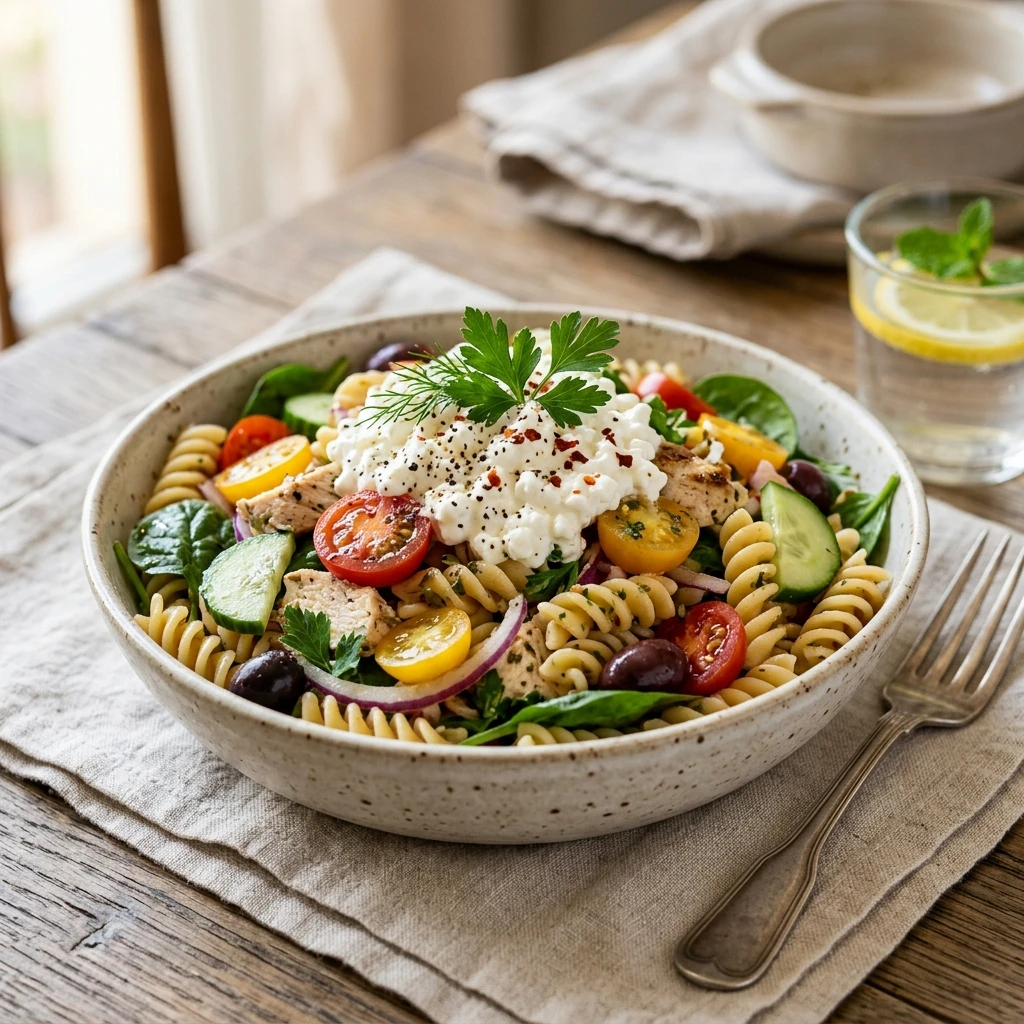 High Protein Pasta Salad Cottage Cheese 30g Loaded That Satisfies