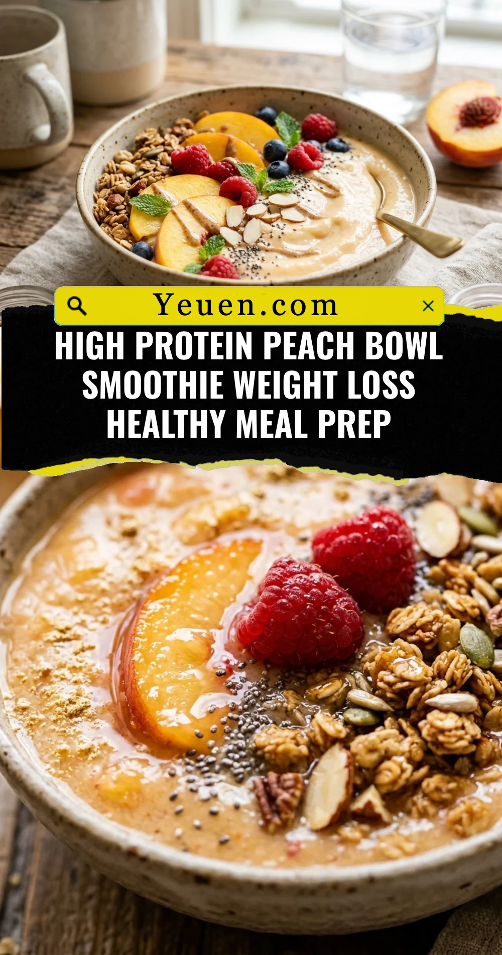 High Protein Peach Bowl Smoothie Weight Loss Healthy Meal Prep