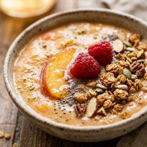 High Protein Peach Bowl Smoothie Weight Loss Healthy Meal Prep