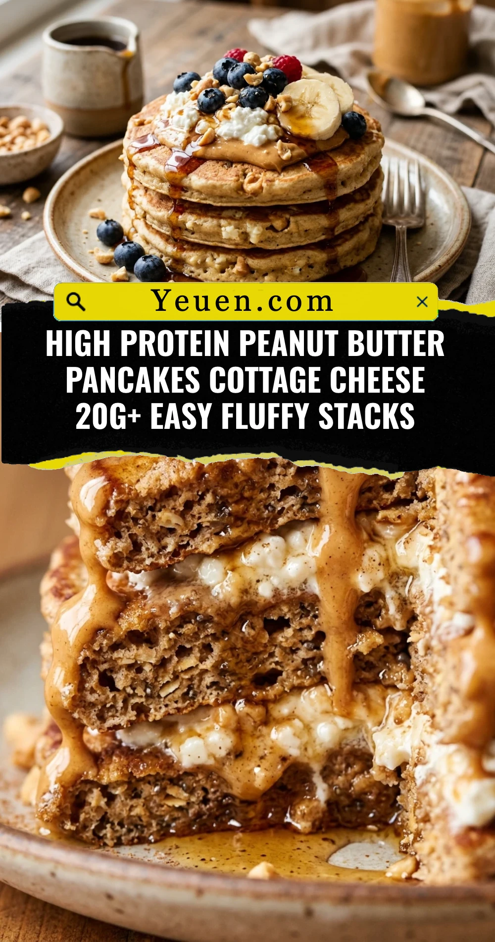 High Protein Peanut Butter Pancakes Cottage Cheese 20g+ Easy Fluffy Stacks