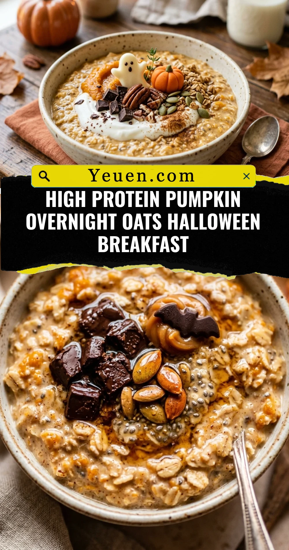 High Protein Pumpkin Overnight Oats Halloween Breakfast