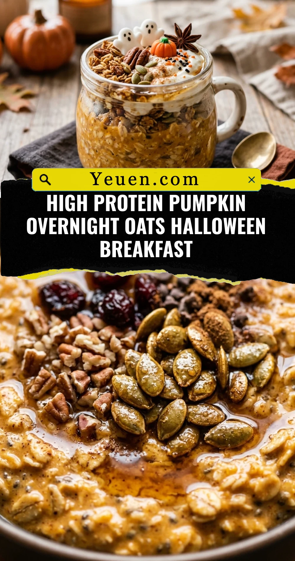 High Protein Pumpkin Overnight Oats Halloween Breakfast