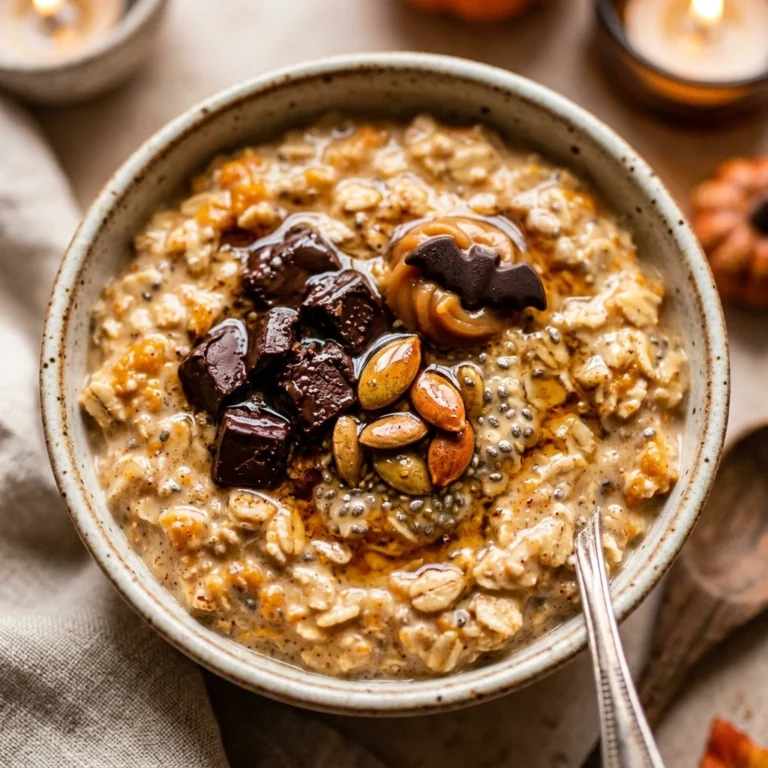 High Protein Pumpkin Overnight Oats Halloween Breakfast