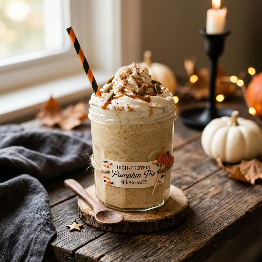 High Protein Pumpkin Pie Milkshake Halloween Party No Sugar