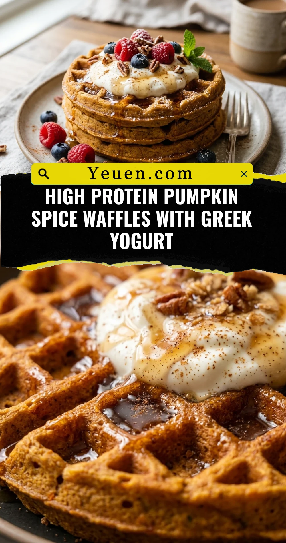 High Protein Pumpkin Spice Waffles With Greek Yogurt