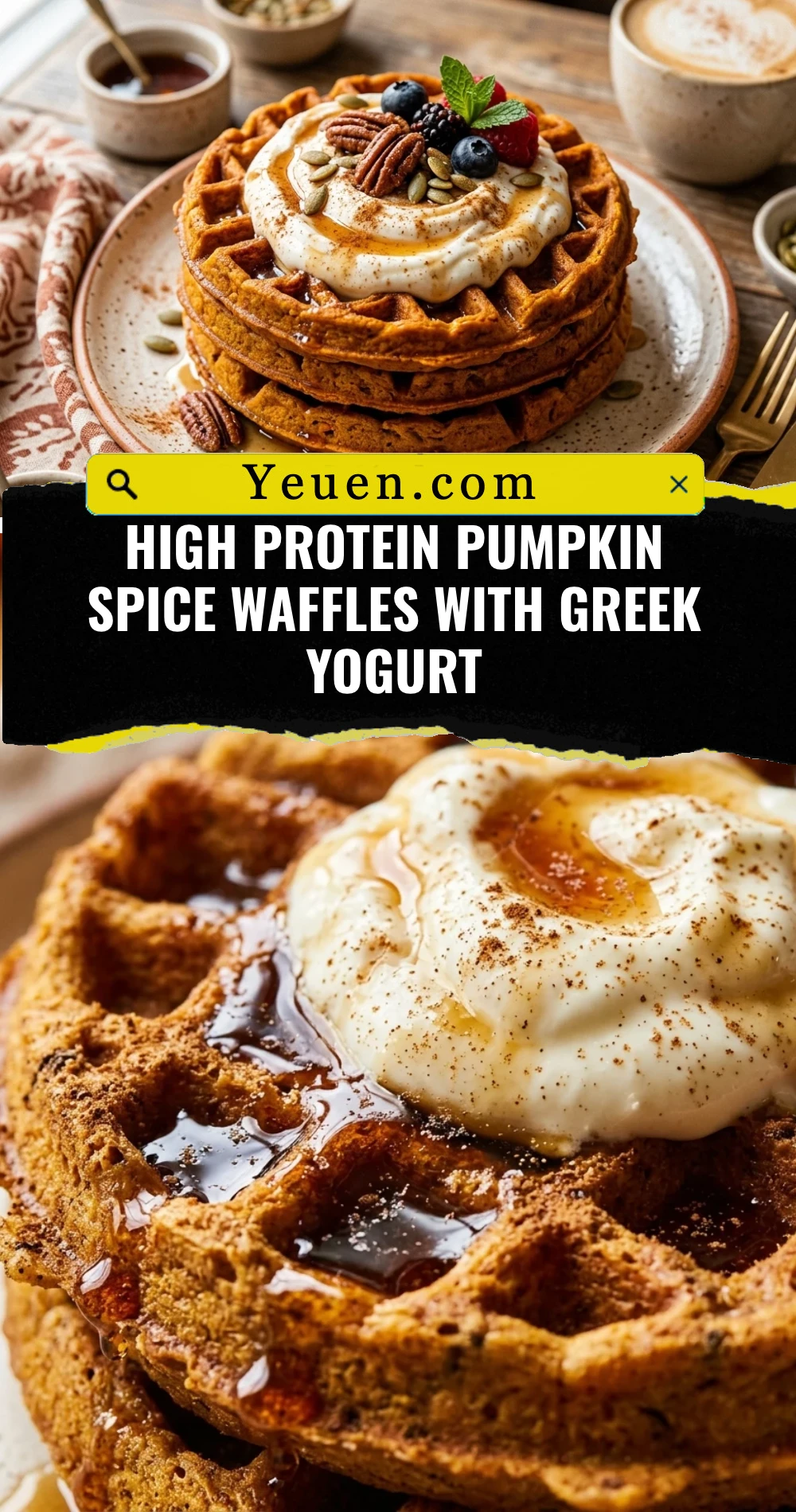 High Protein Pumpkin Spice Waffles With Greek Yogurt