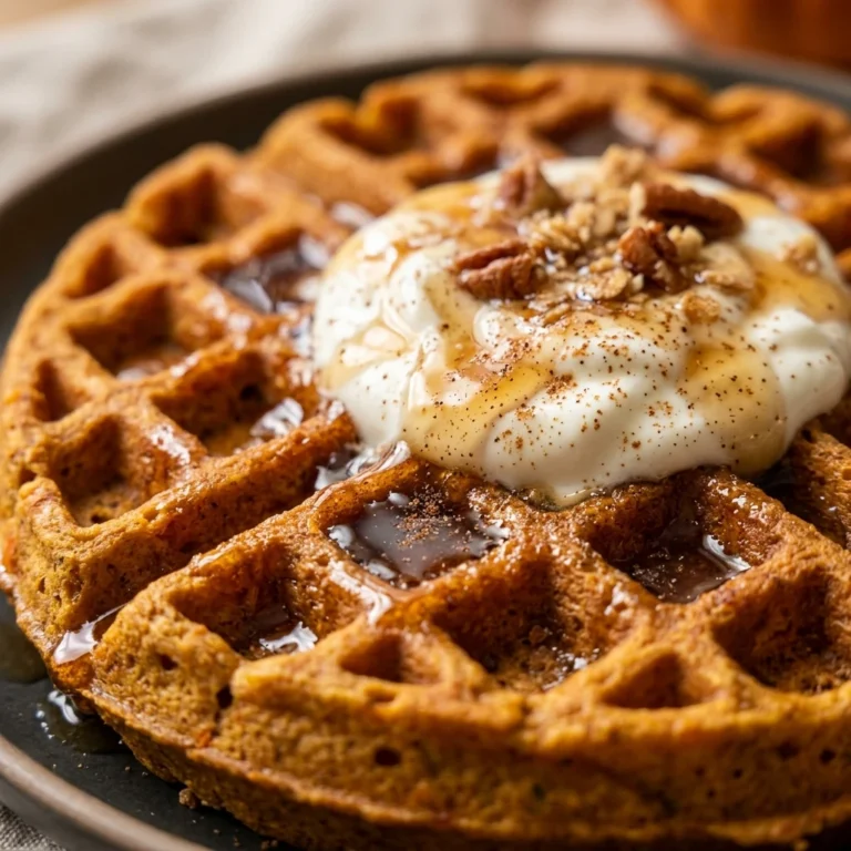 High Protein Pumpkin Spice Waffles With Greek Yogurt