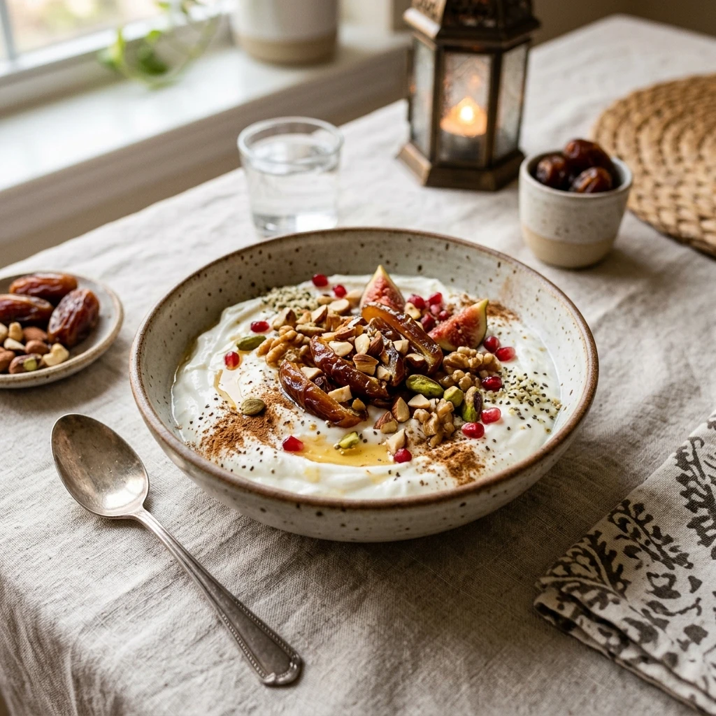 High Protein Ramadan Suhoor Bowl With Greek Yogurt And Dates