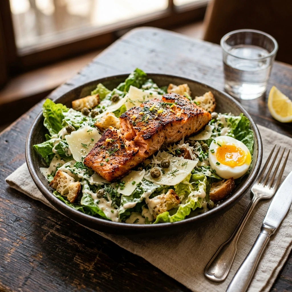 High Protein Salmon Caesar Salad 35g Loaded That Satisfies