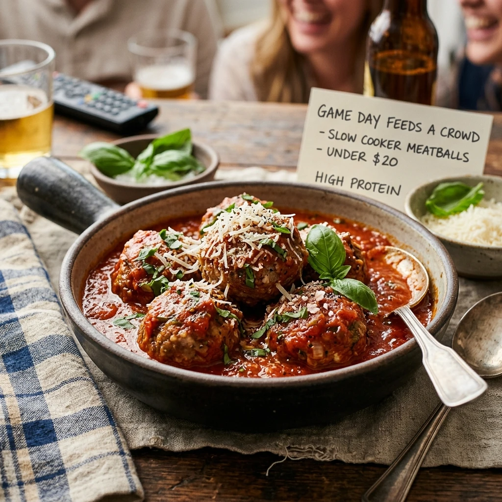 High Protein Slow Cooker Meatballs With Marinara Game Day Under $20 Feeds A Crowd