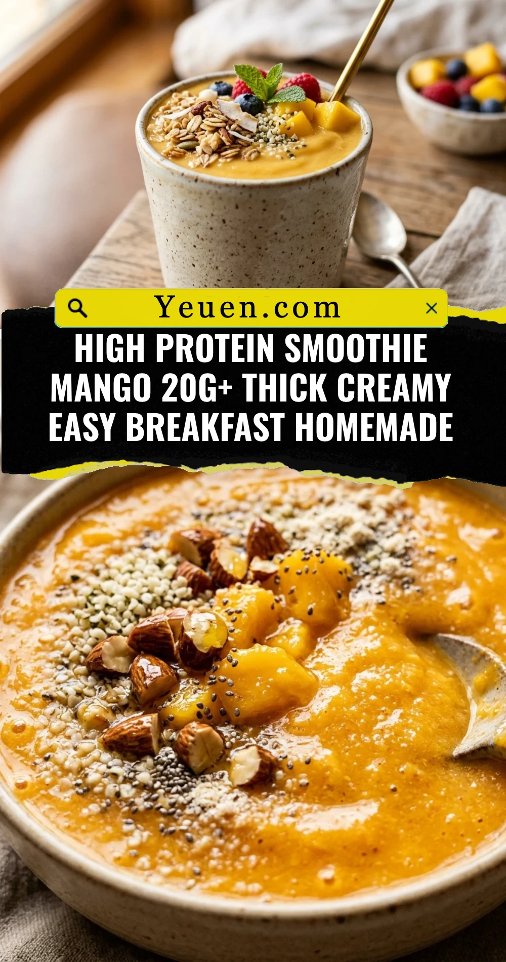 High Protein Smoothie Mango 20g+ Thick Creamy Easy Breakfast Homemade