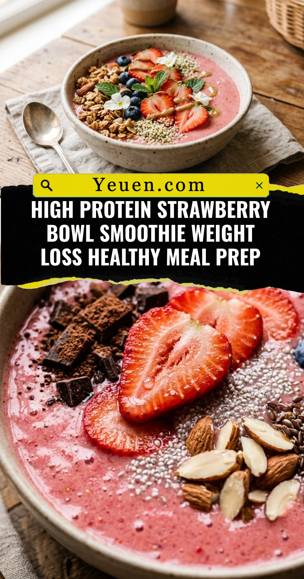 High Protein Strawberry Bowl Smoothie Weight Loss Healthy Meal Prep