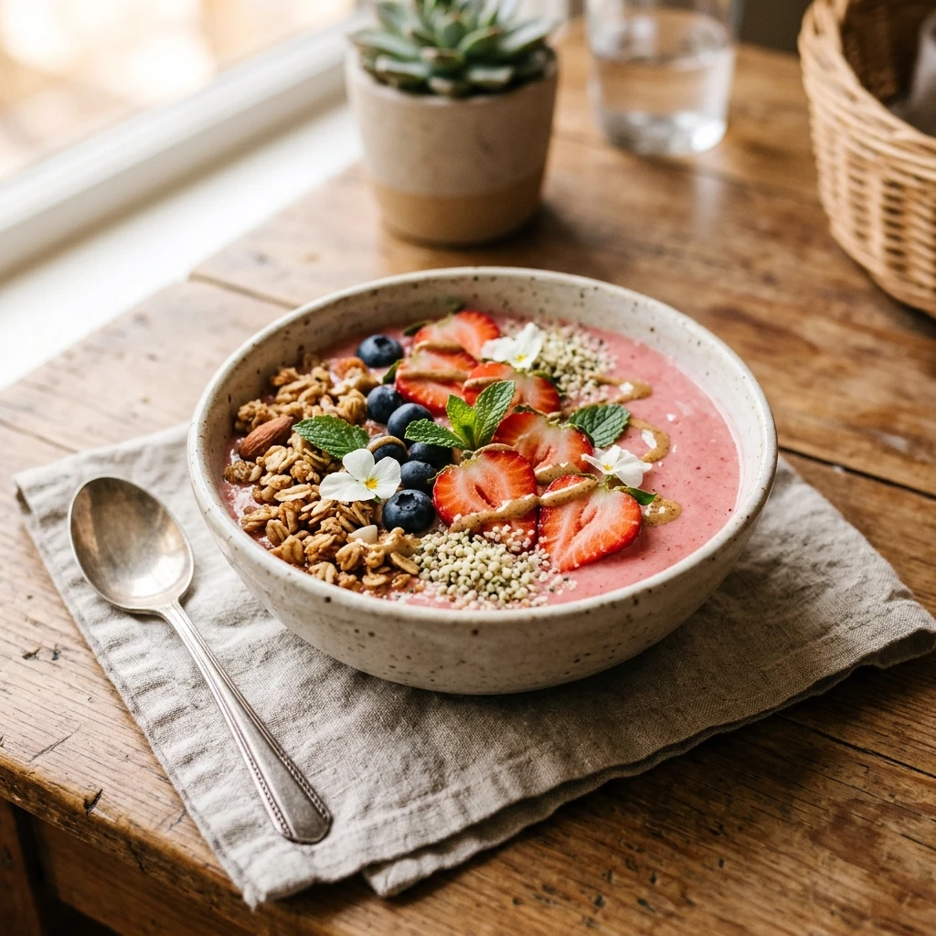 High Protein Strawberry Bowl Smoothie Weight Loss Healthy Meal Prep