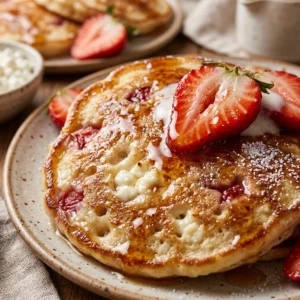 High Protein Strawberry Pancakes Cottage Cheese 20g+ Easy Fluffy Stacks