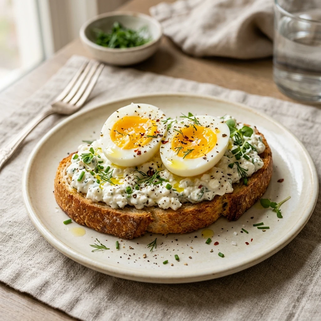 High Protein Suhoor Cottage Cheese Toast With Boiled Eggs