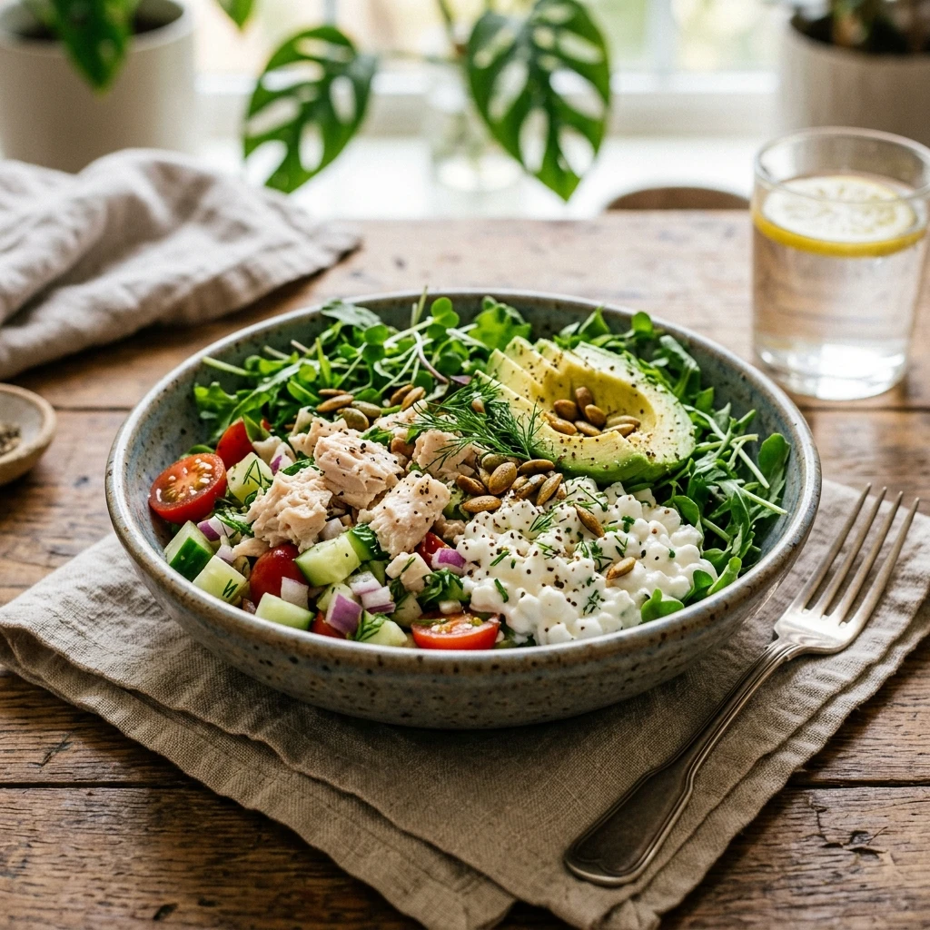 High Protein Tuna Salad Cottage Cheese 30g No Mayo Loaded