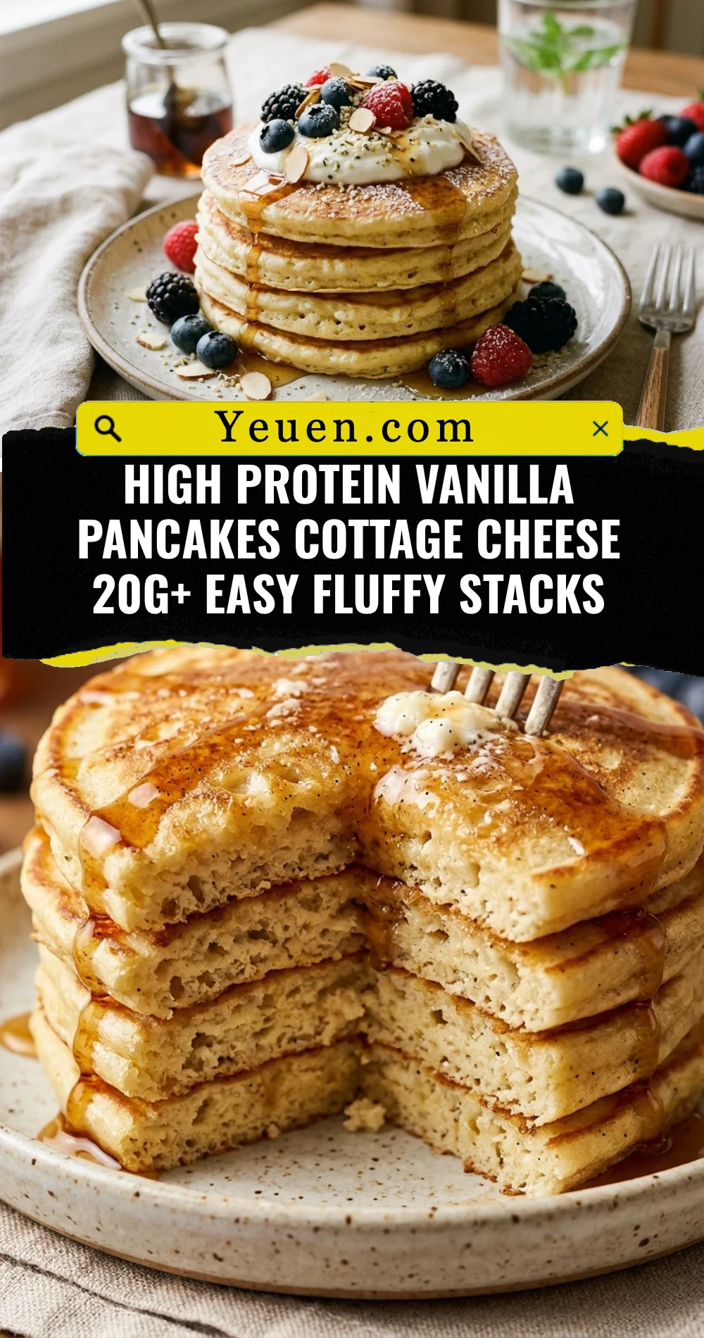 High Protein Vanilla Pancakes Cottage Cheese 20g+ Easy Fluffy Stacks