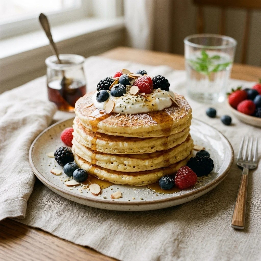High Protein Vanilla Pancakes Cottage Cheese 20g+ Easy Fluffy Stacks