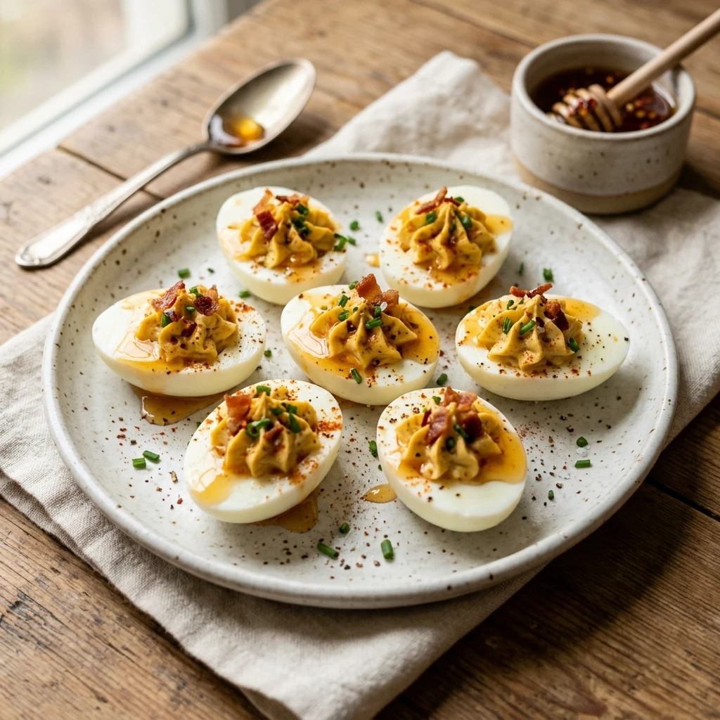 Hot Honey Drizzle Deviled Eggs