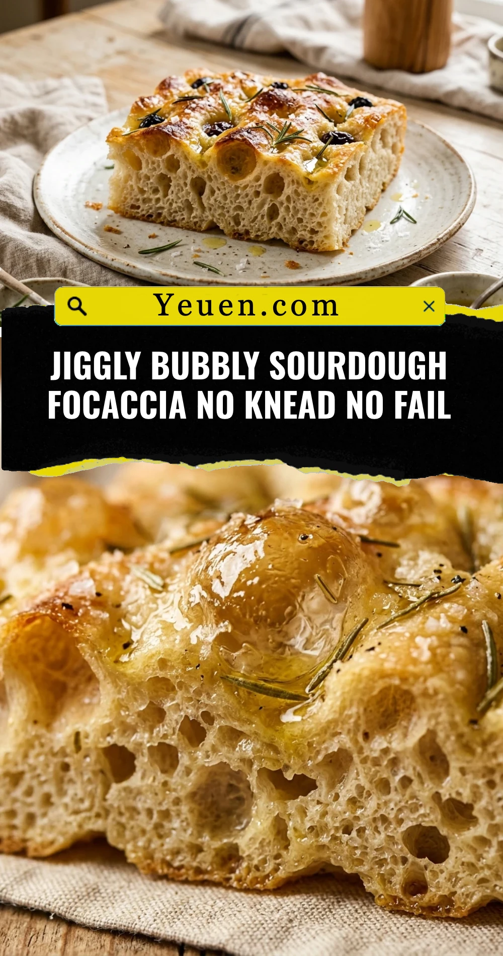 Jiggly Bubbly Sourdough Focaccia No Knead No Fail