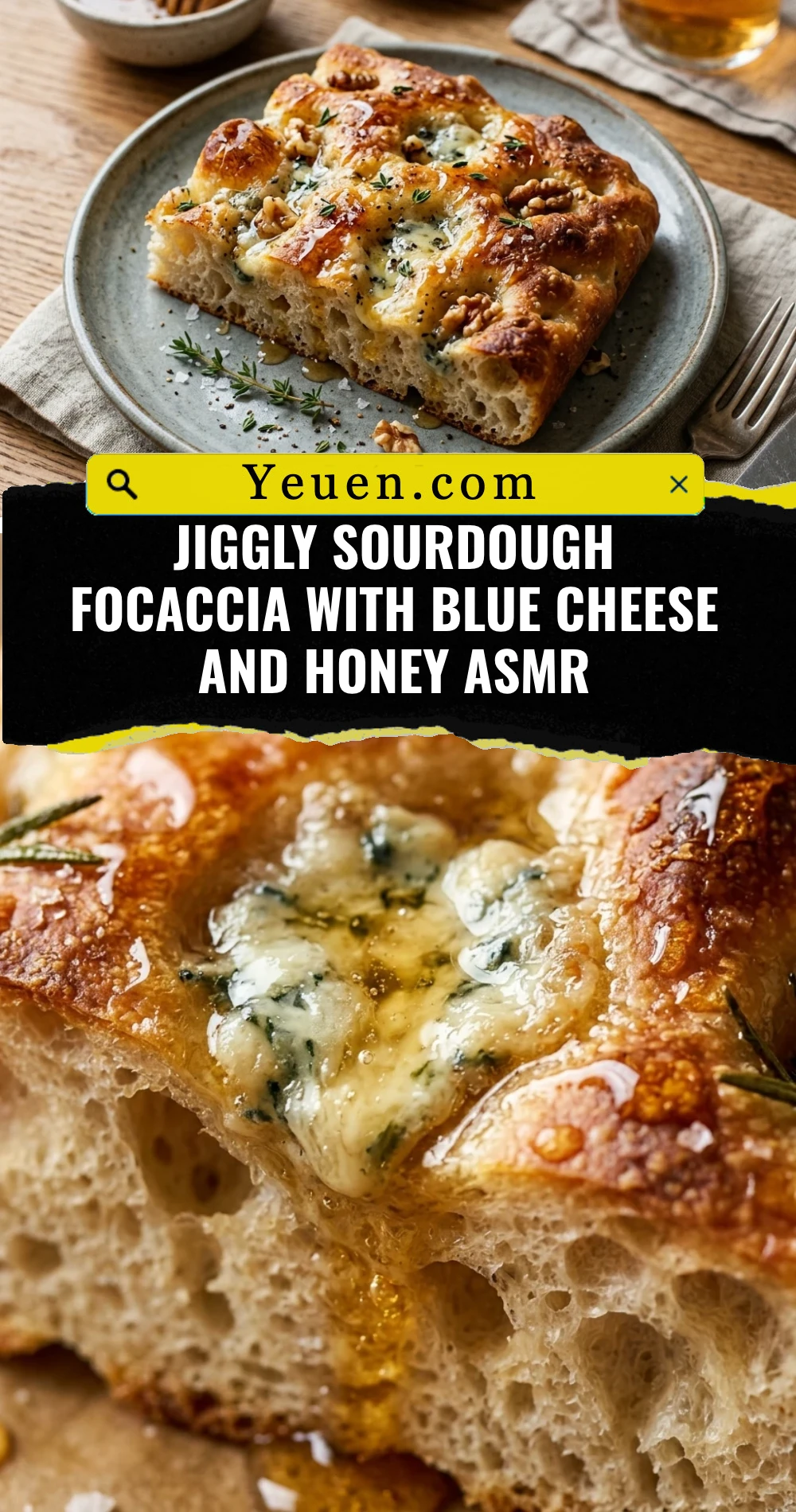 Jiggly Sourdough Focaccia With Blue Cheese And Honey ASMR