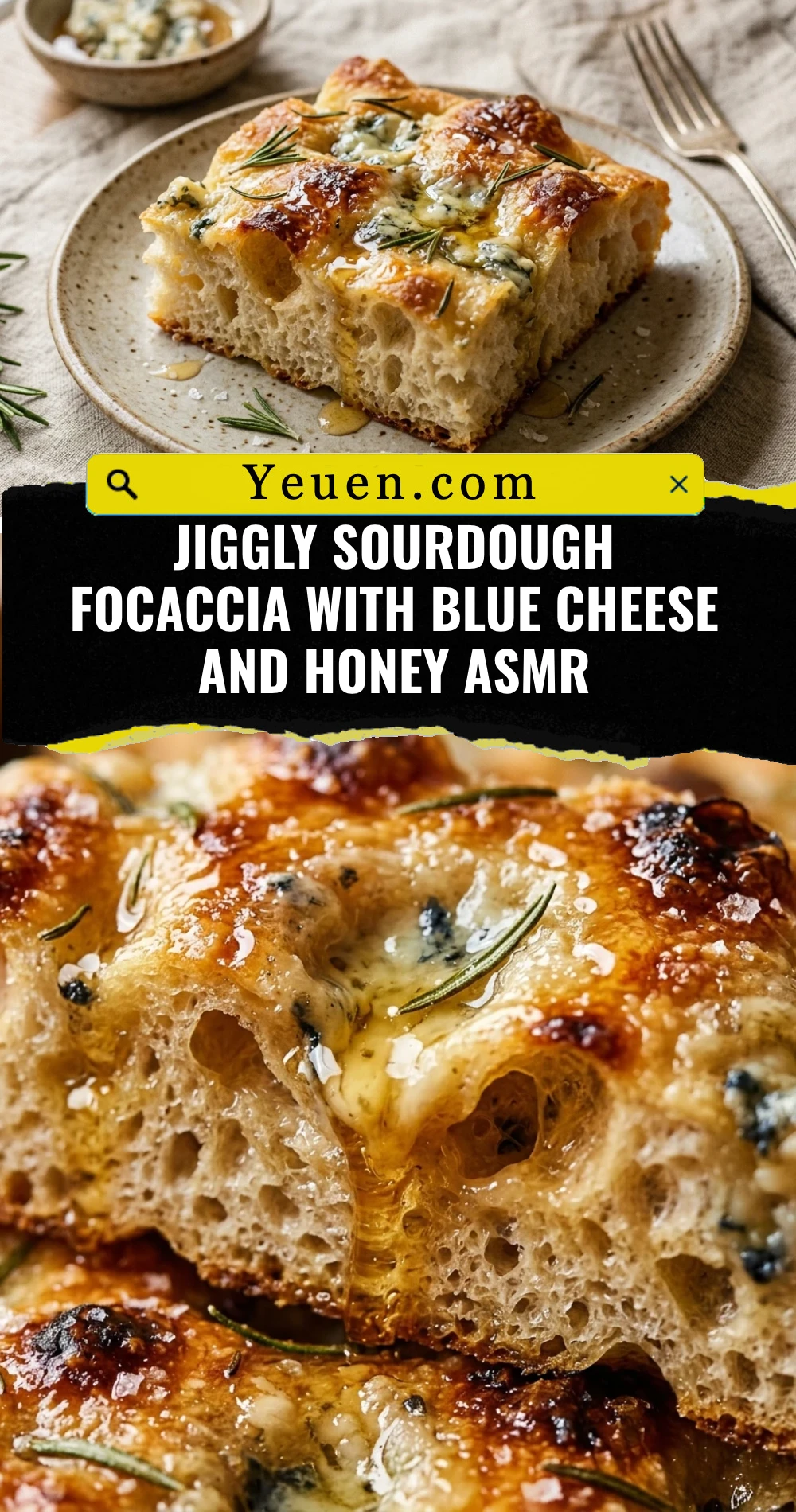 Jiggly Sourdough Focaccia With Blue Cheese And Honey ASMR